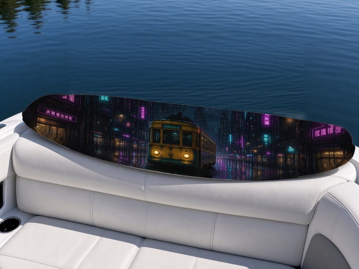 Rain Tram Street wakeboard, on the boat wrap, top side