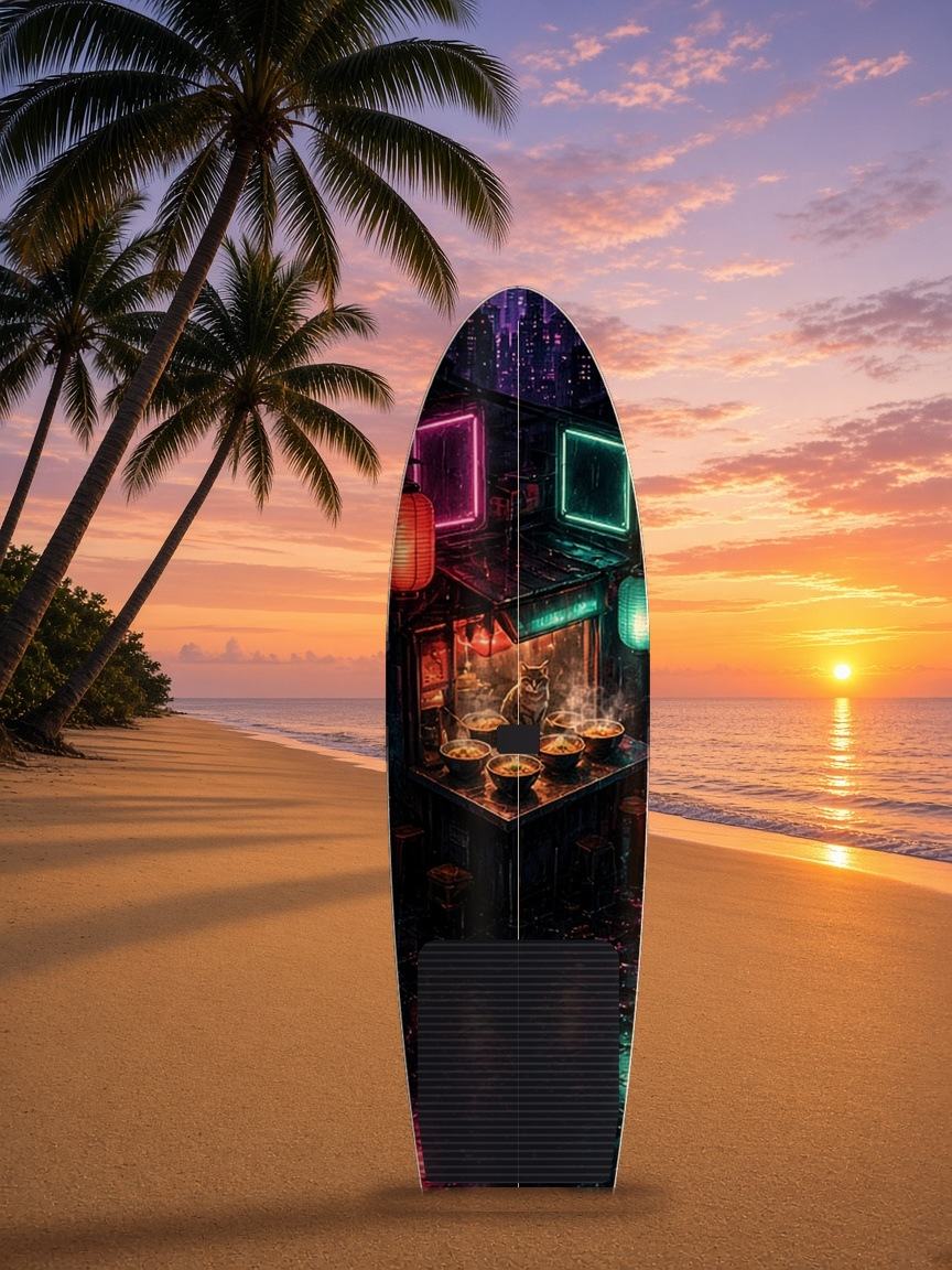 Ramen Shop Rain paddleboard wrap, top side