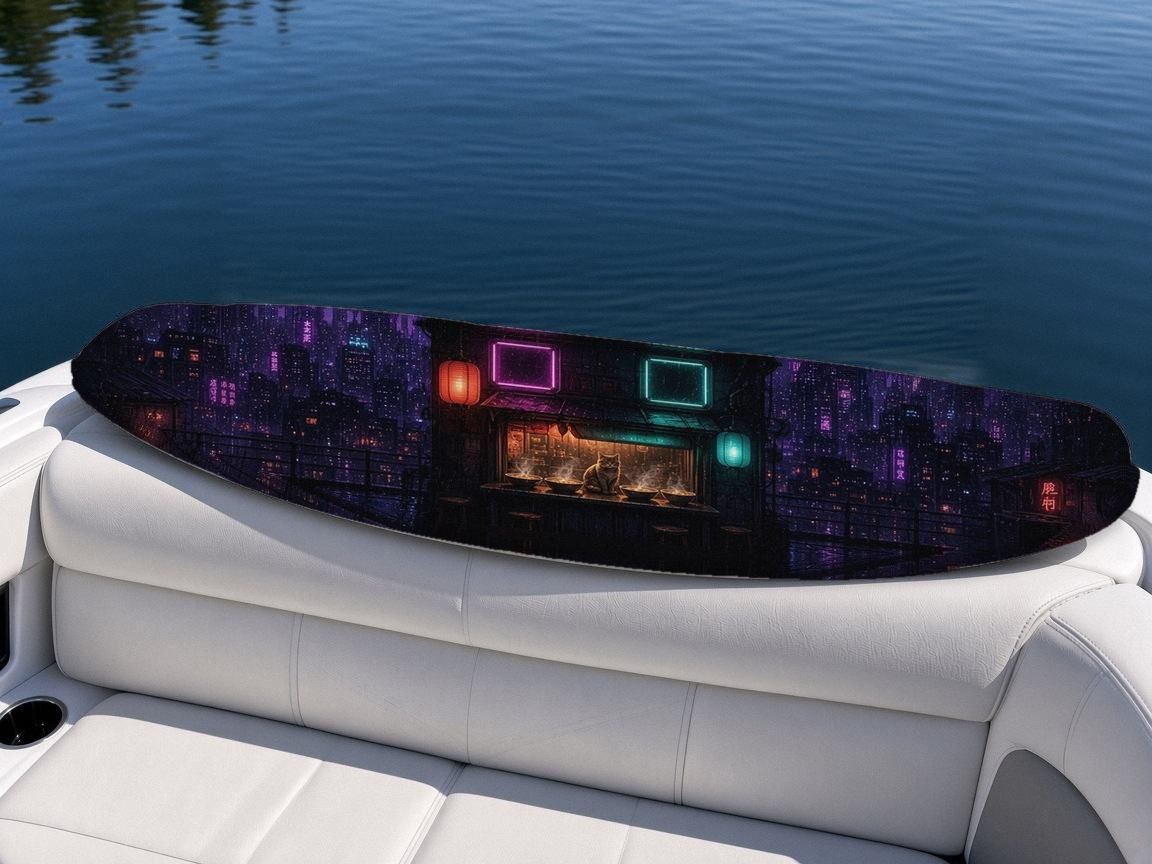 Ramen Shop Rain wakeboard, on the boat wrap, top side