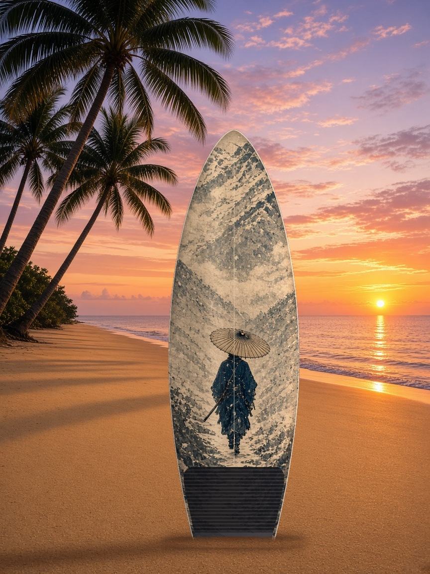 Ronin Snow Umbrella surfboard wrap, top side