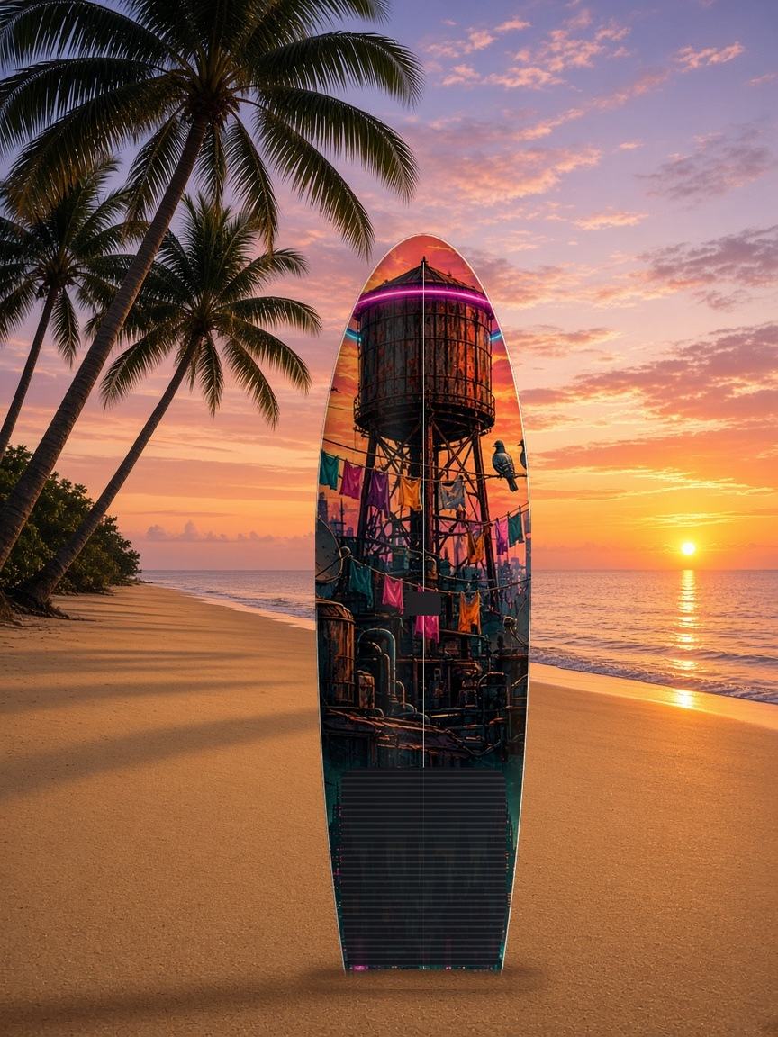 Rooftop Antenna Sunset paddleboard wrap, top side