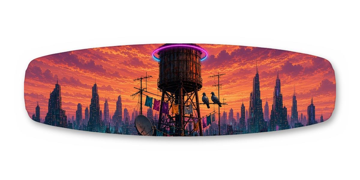 Rooftop Antenna Sunset wakeboard, studio shot wrap, top side