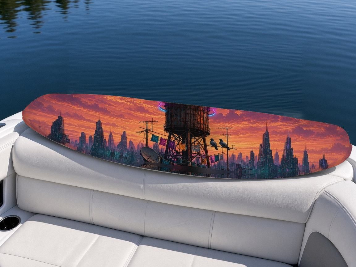 Rooftop Antenna Sunset wakeboard, on the boat wrap, top side