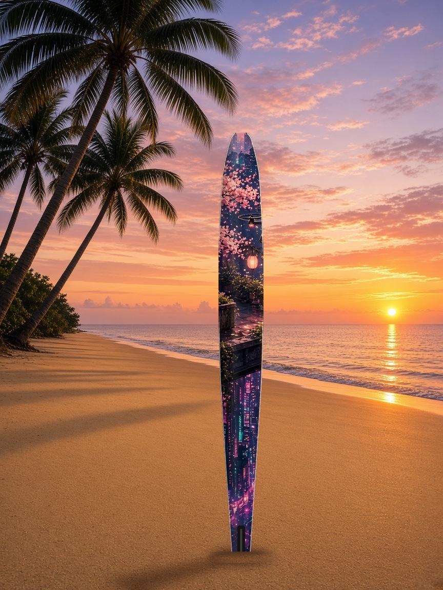 Rooftop Blossom Dusk slalom ski, top side