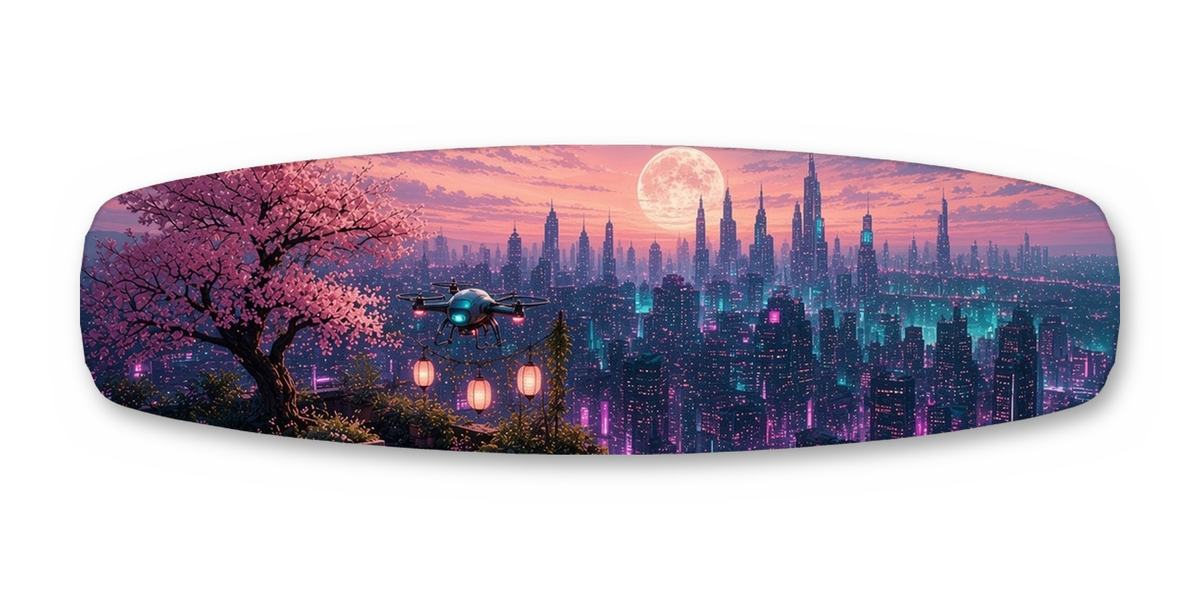 Rooftop Blossom Dusk wakeboard, studio shot wrap, top side