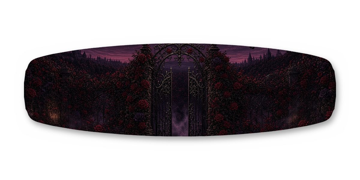 Rose Garden Crescent Gate wakeboard, studio shot wrap, top side