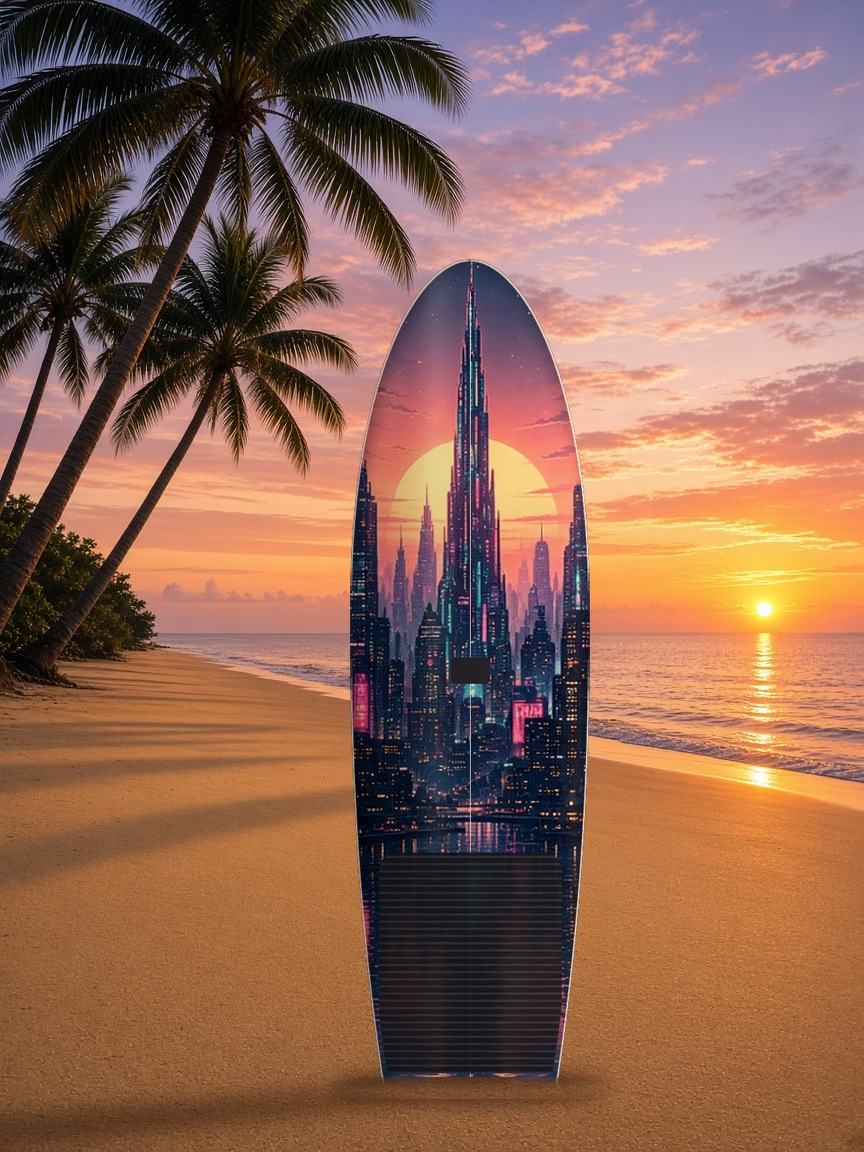 Skyline Dawn Bay paddleboard wrap, top side