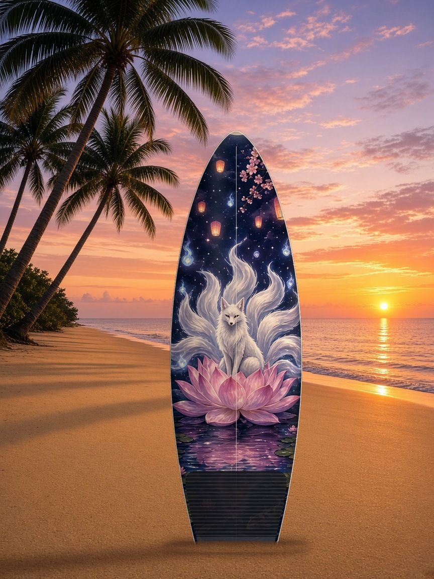 Spirit Fox Lotus Moonpond surfboard wrap, top side