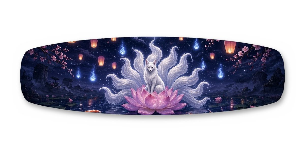Spirit Fox Lotus Moonpond wakeboard, studio shot wrap, top side