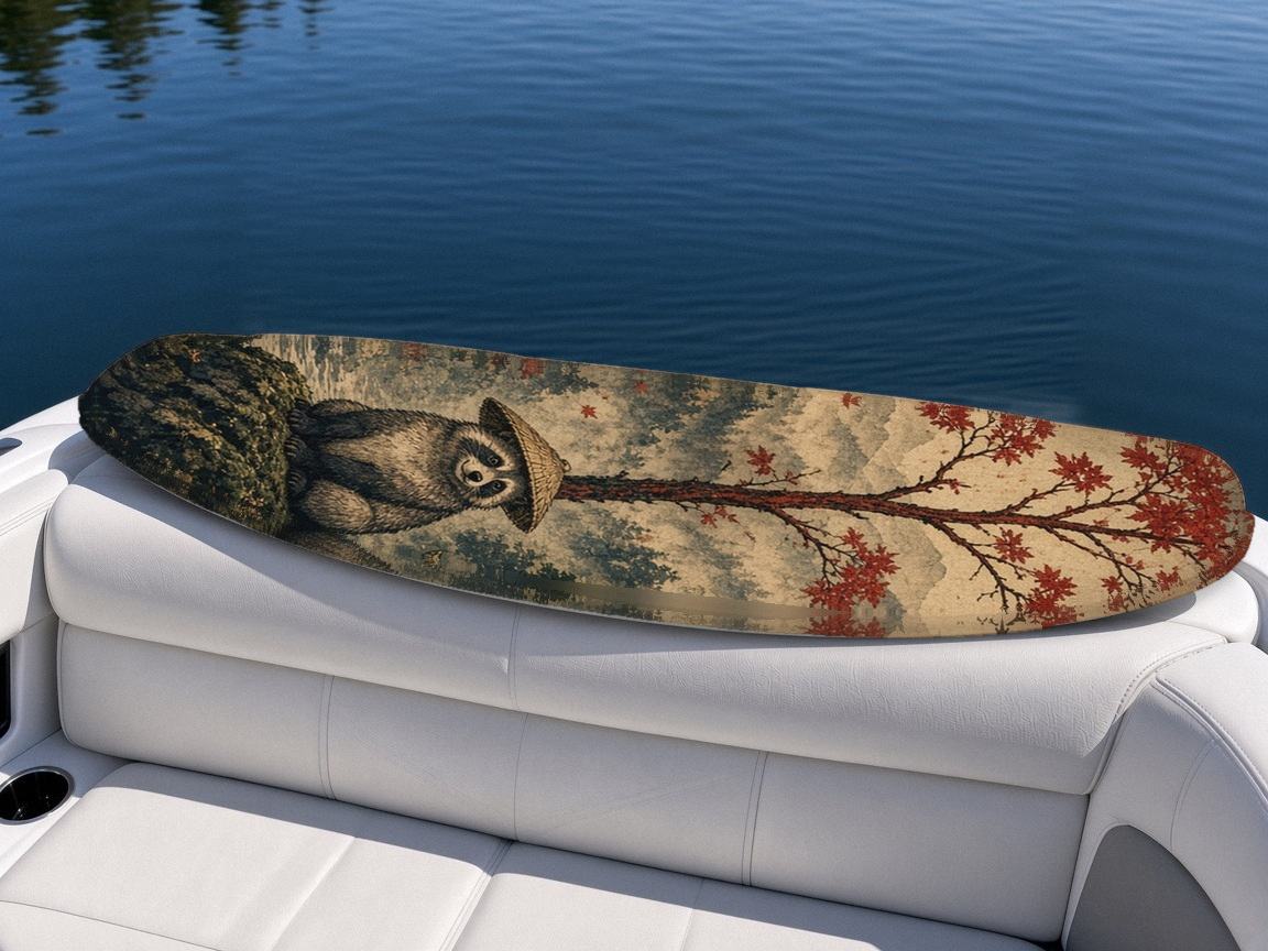Tanuki Maple Moon wakeboard, on the boat wrap, top side