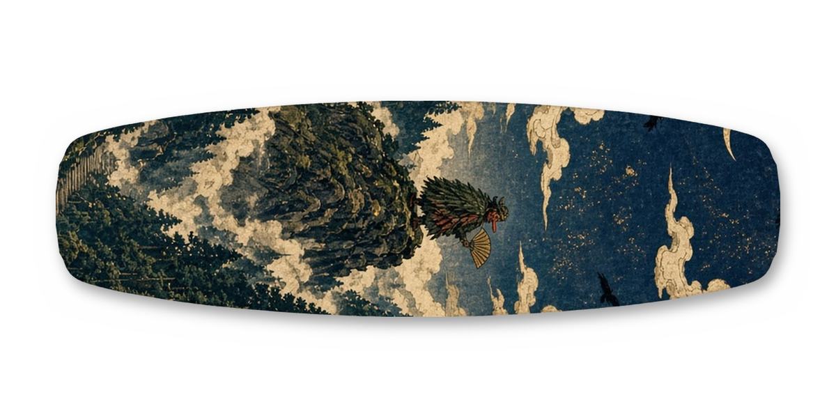Tengu Cedar Peak wakeboard, studio shot wrap, top side
