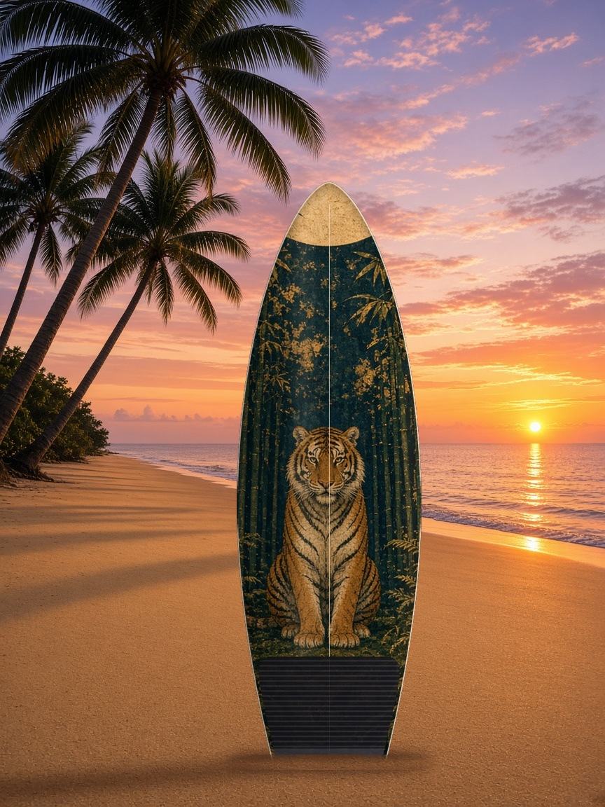 Tiger Bamboo Moonlight surfboard wrap, top side