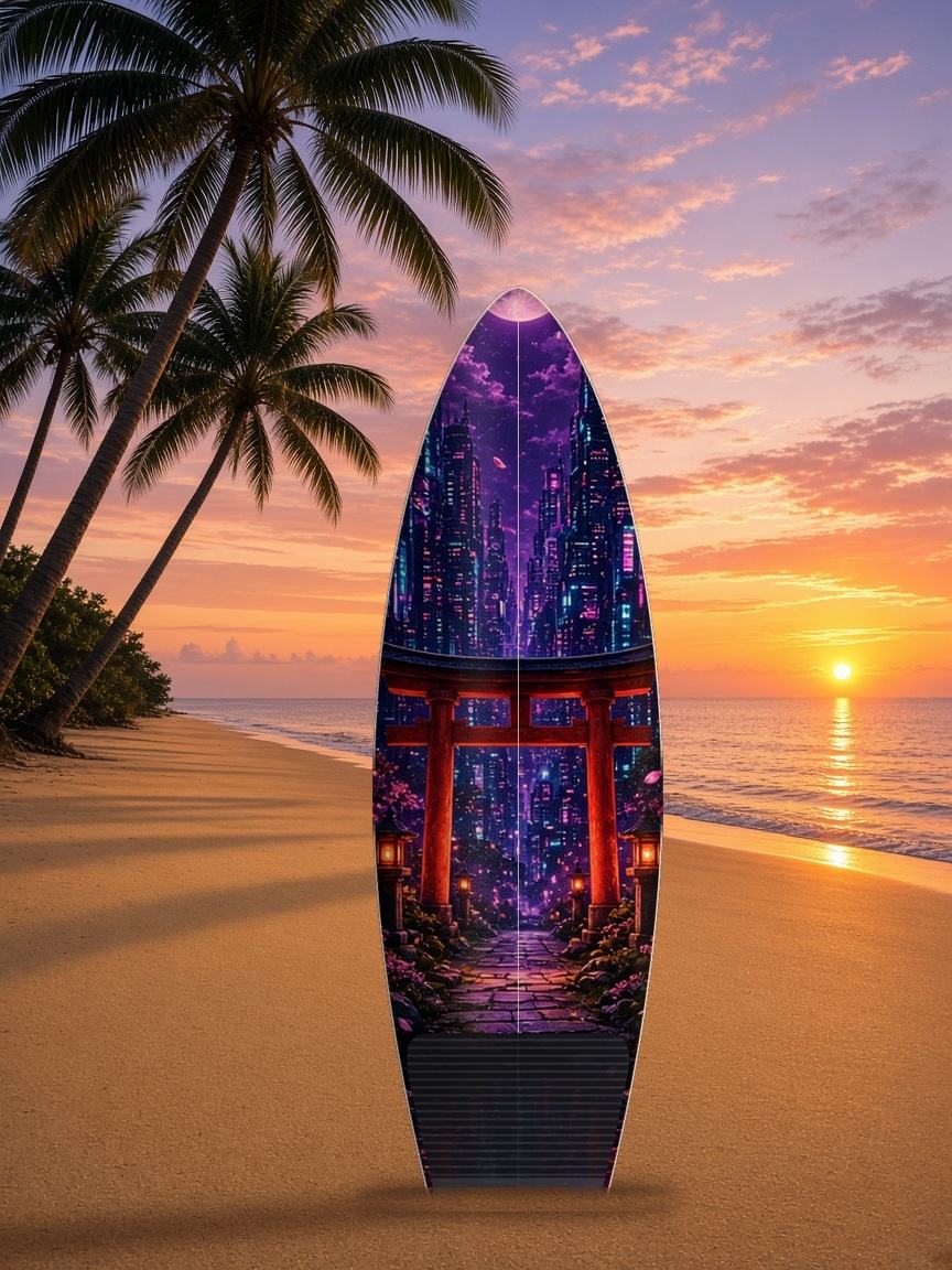 Torii Shrine Megacity surfboard wrap, top side