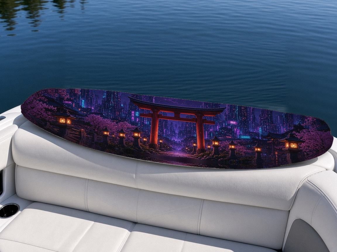 Torii Shrine Megacity wakeboard, on the boat wrap, top side