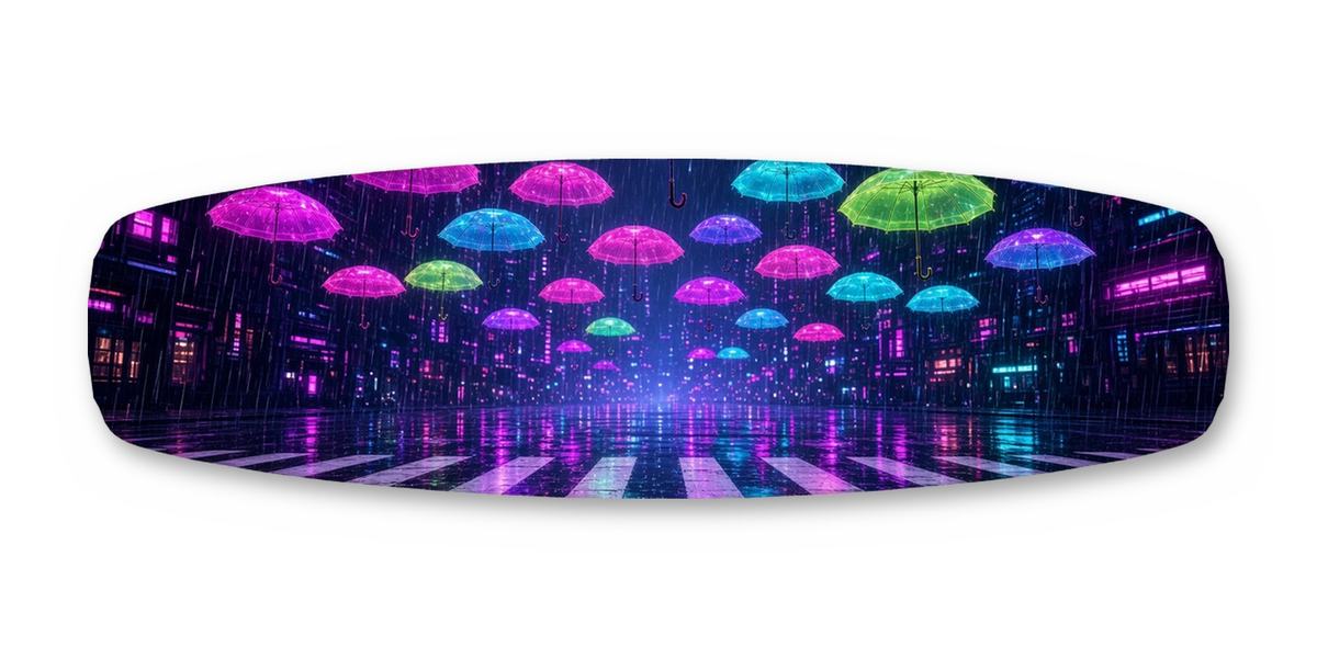 Umbrella Crossing Rain wakeboard, studio shot wrap, top side