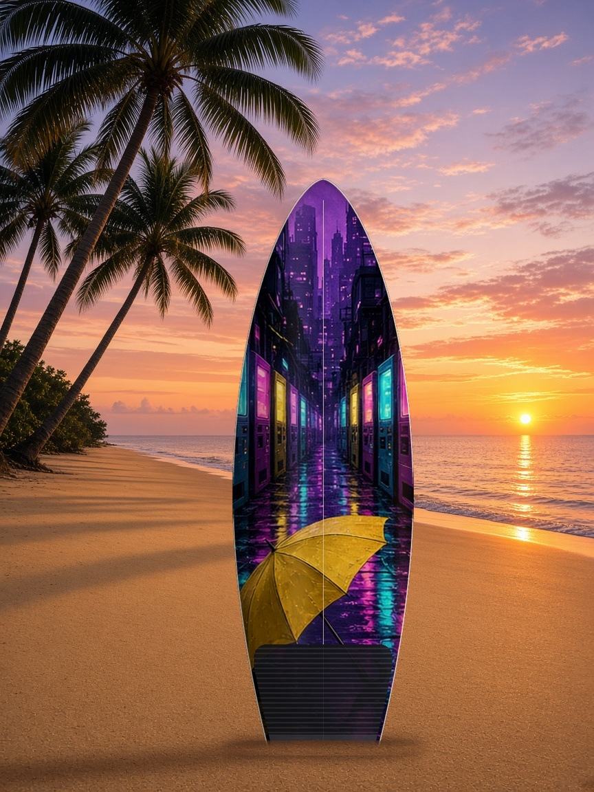 Vending Alley Umbrella surfboard wrap, top side