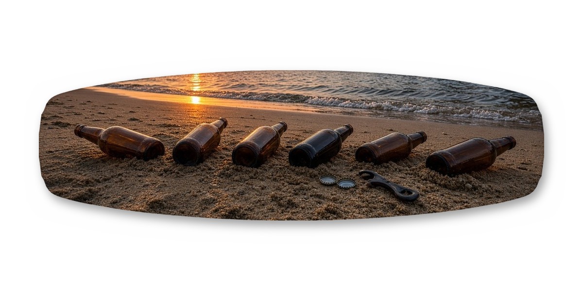 Beer on the Sand wakeboard with boots, studio shot on white, Lake Life collection