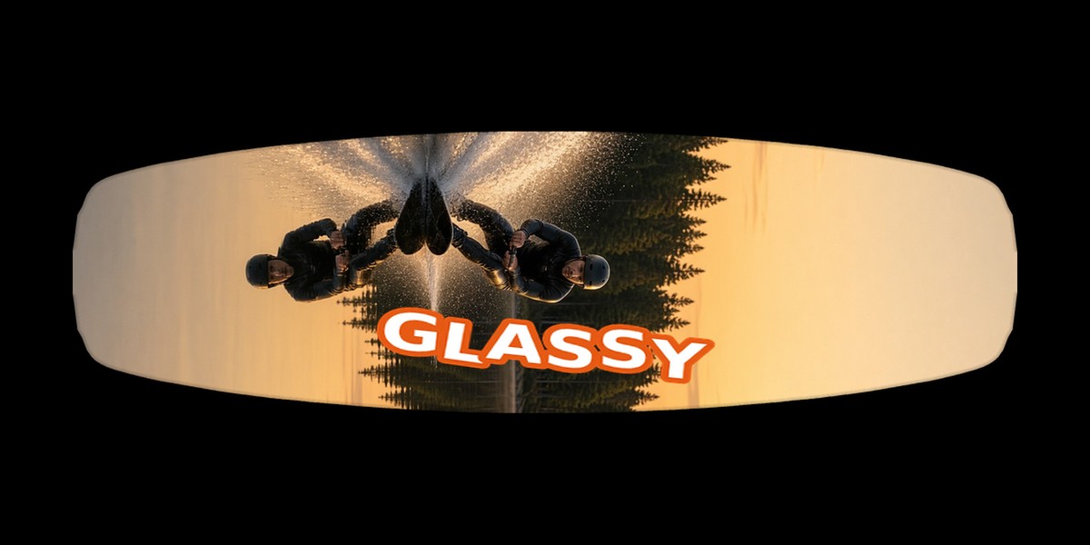 Glassy wakeboard with boots, studio shot on black, Summer Water collection