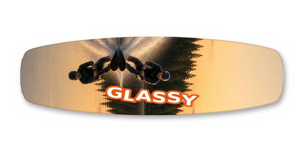 Glassy wakeboard with boots, studio shot on white, Summer Water collection