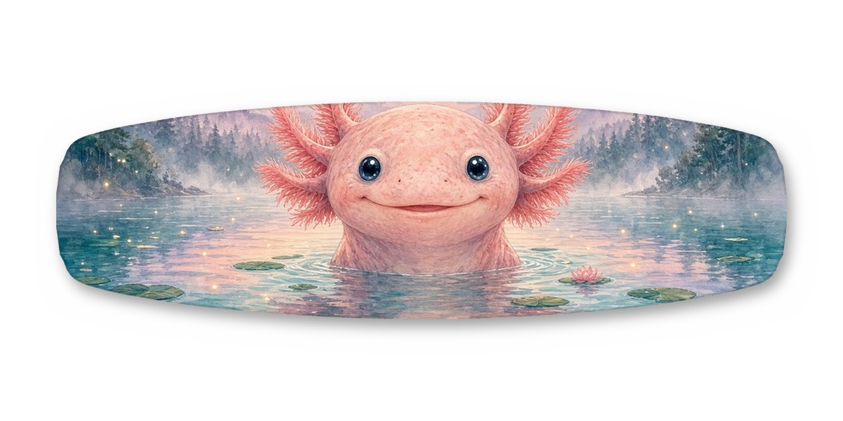 Lake Axolotl Spirit wakeboard with boots, studio shot on white, Mythic Water collection