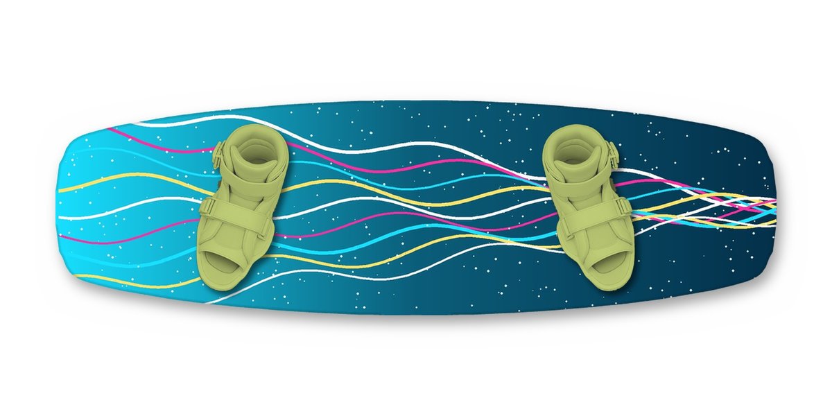 Wake Lines wakeboard with boots, studio shot on white